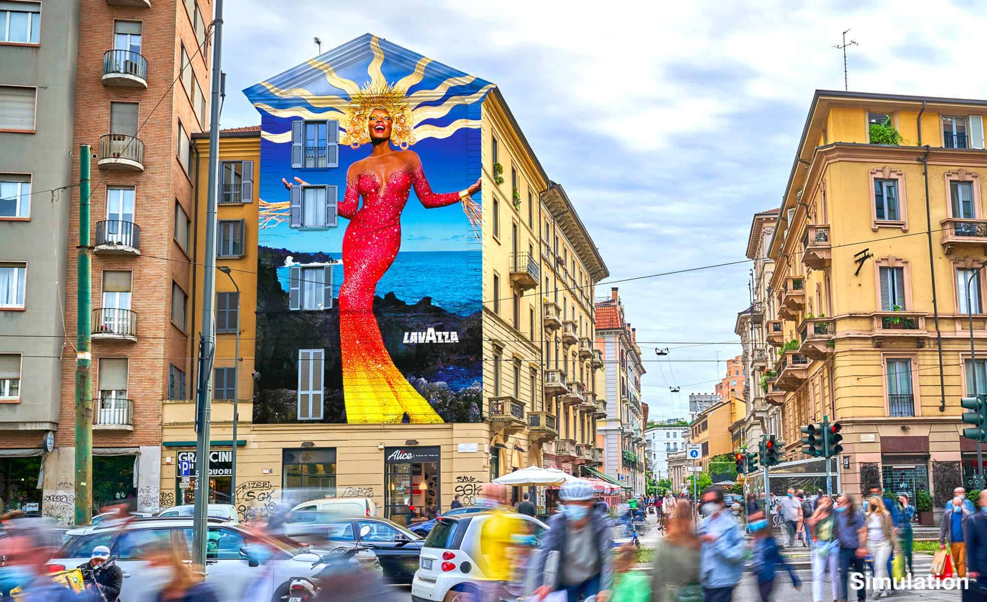 Murale pubblicitario a Milano in Via Spallanzani Porta Venezia con Lavazza (Beverage)