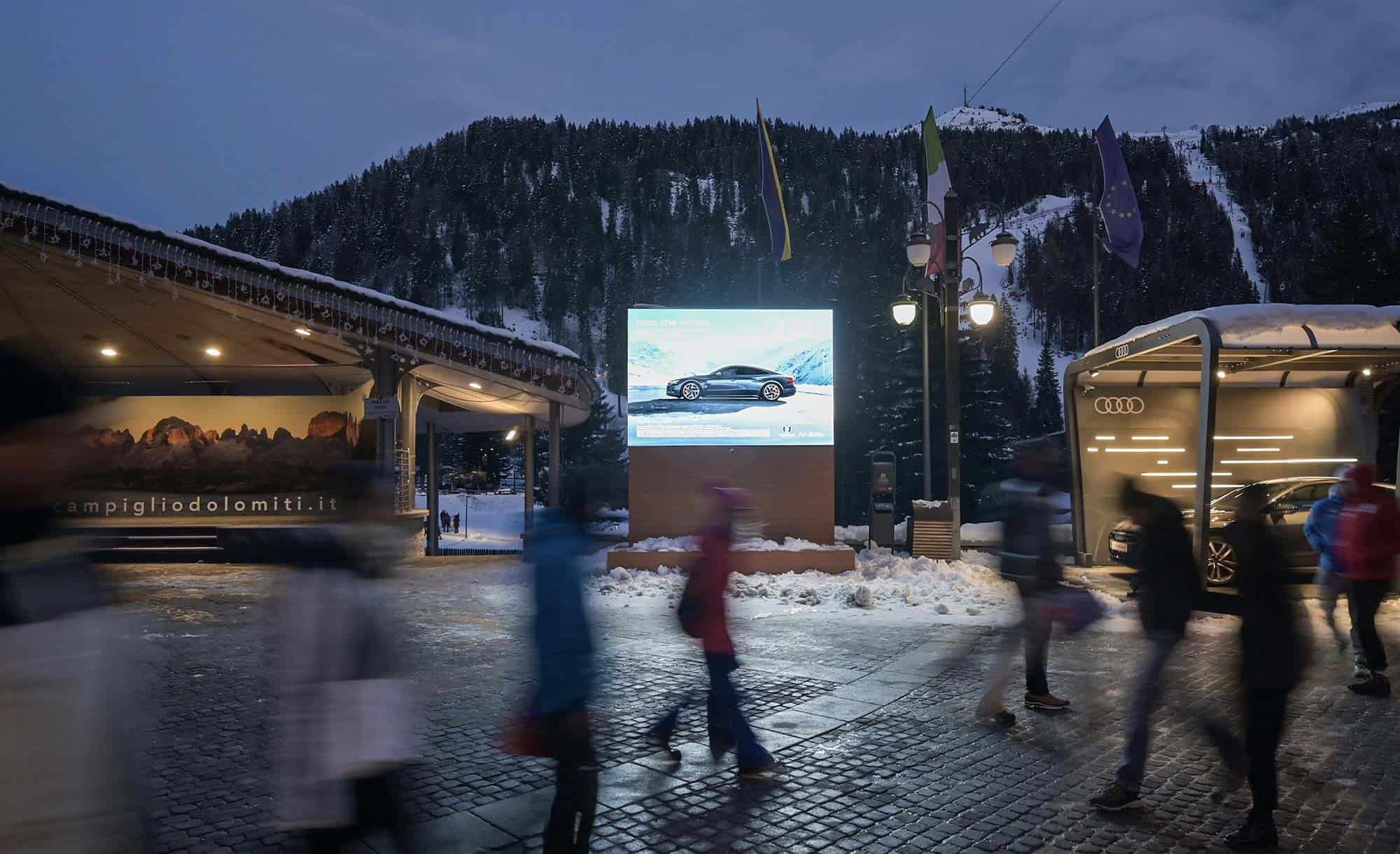 LED Wall in Piazza Sissi, madonna di Campiglio with Audi (automotive)