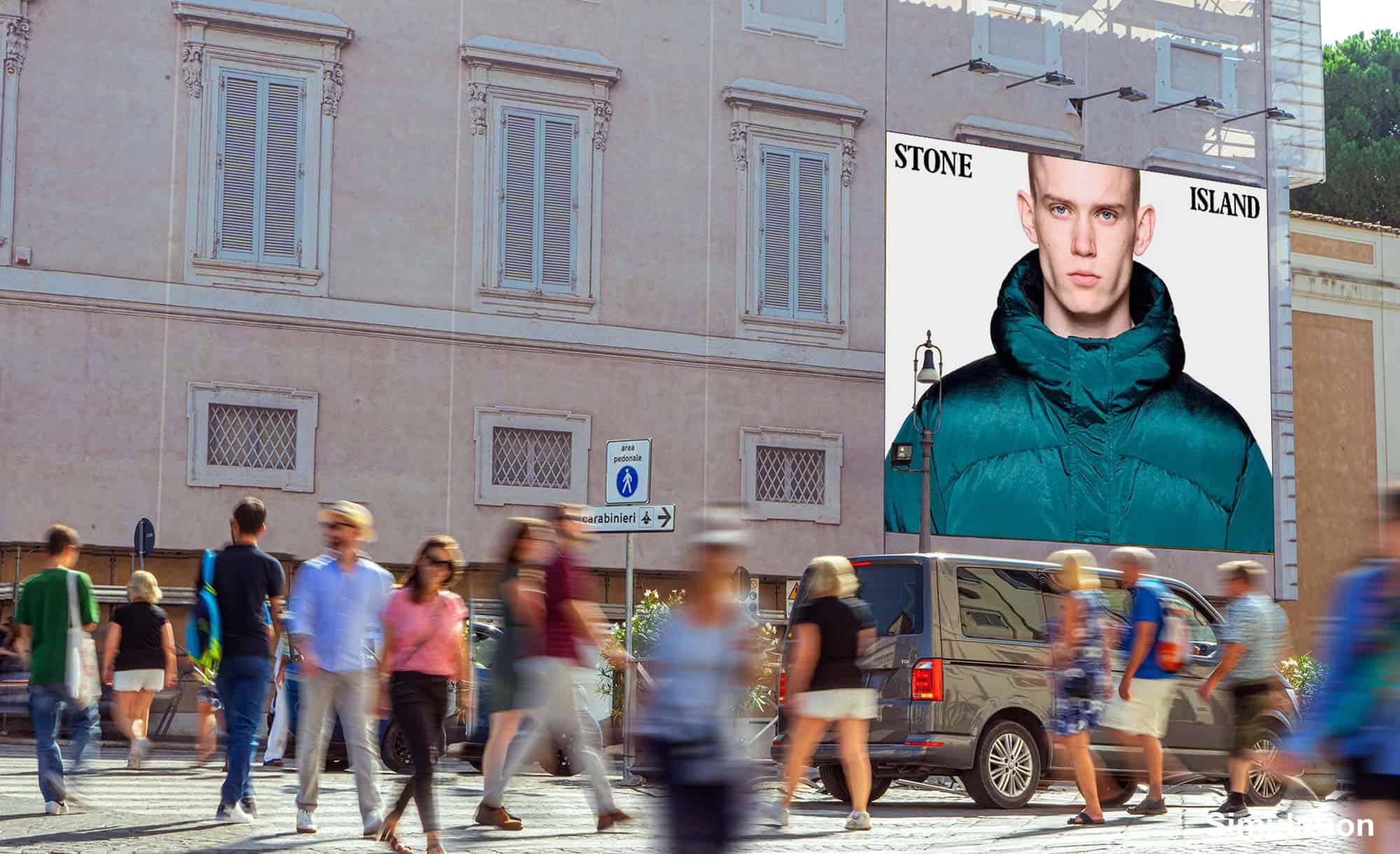 billboard in Casino dell'Aurora, Rome with Stone Island (fashion)
