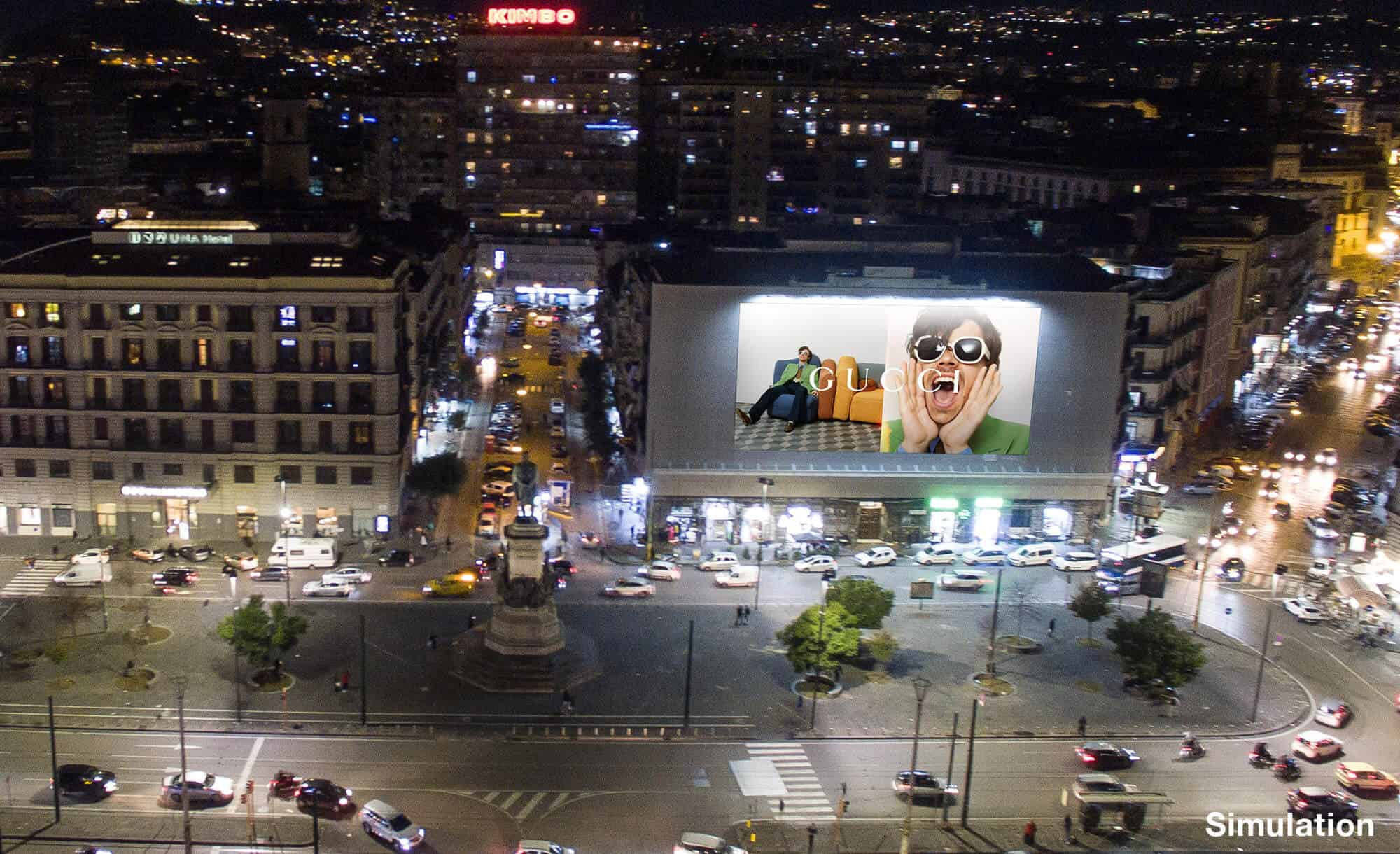 billboard in Piazza Garibaldi, Naples with Gucci (fashion)