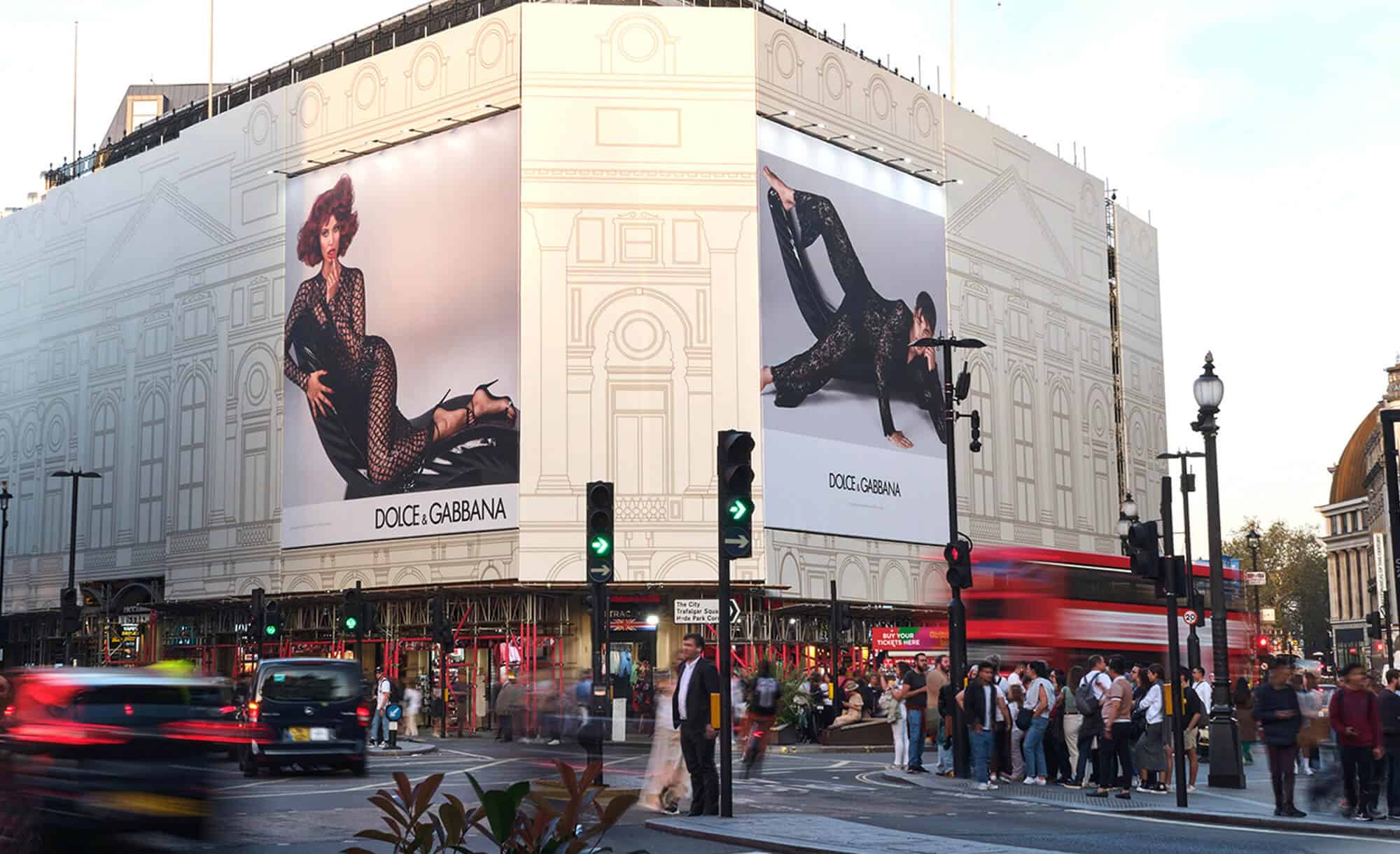billboard in Piccadilly Circus, London with Dolce e Gabbana (fashion)