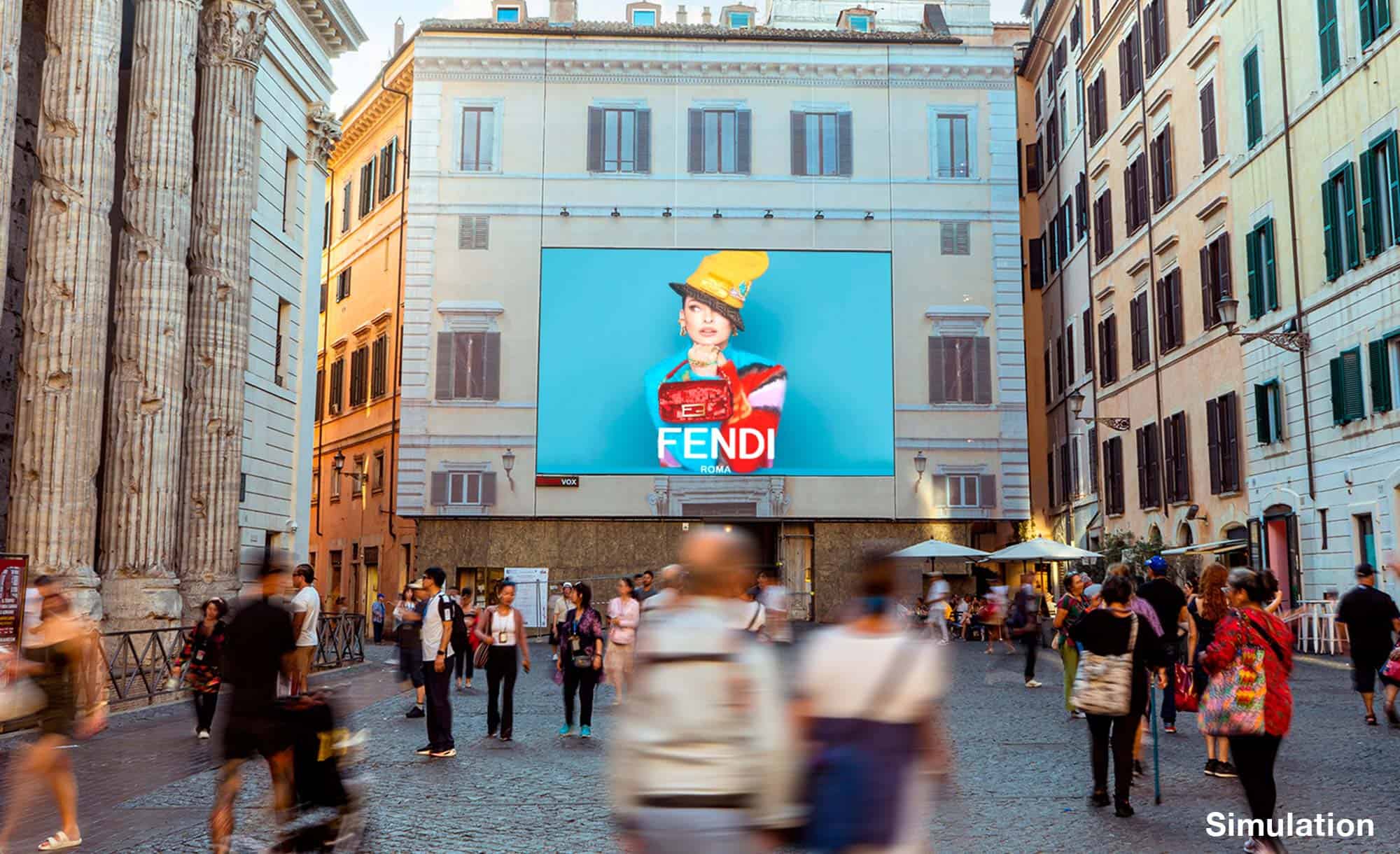 billboard in Piazza di Pietra 26, Rome with Fendi (fashion)