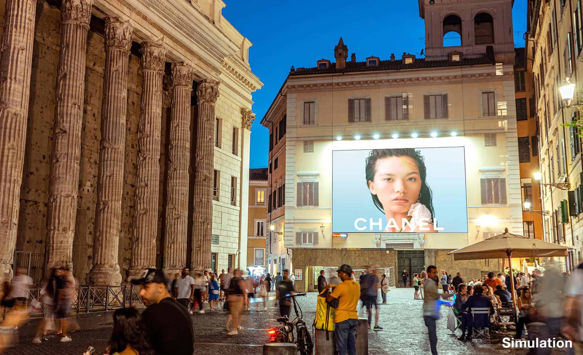 billboard in Piazza di Pietra 26, Rome with Chanel (fashion)