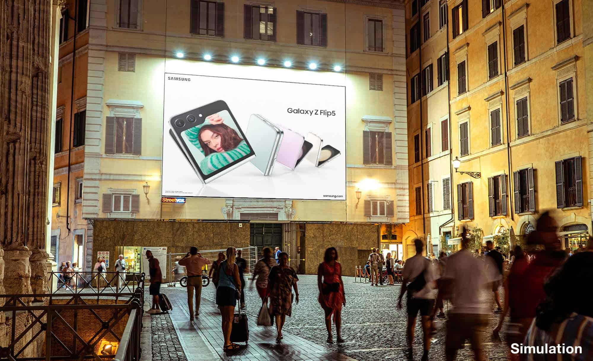 billboard in Piazza di Pietra 26, Rome with Samsung (technology)